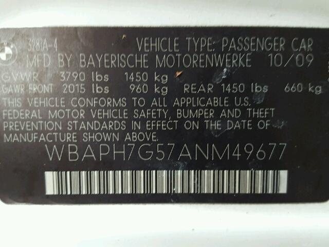 WBAPH7G57ANM49677 - 2010 BMW 328 I WHITE photo 10