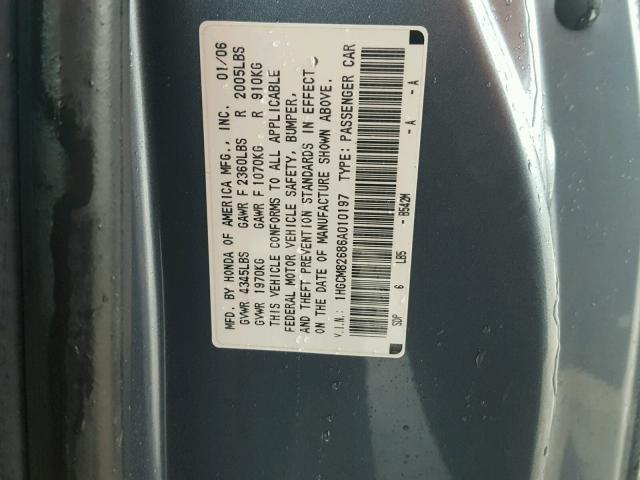 1HGCM82686A010197 - 2006 HONDA ACCORD EX BLUE photo 10