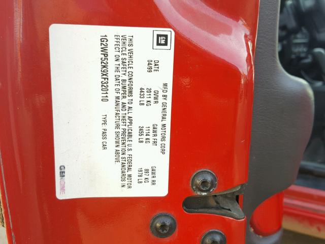 1G2WP52K9XF320110 - 1999 PONTIAC GRAND PRIX RED photo 10