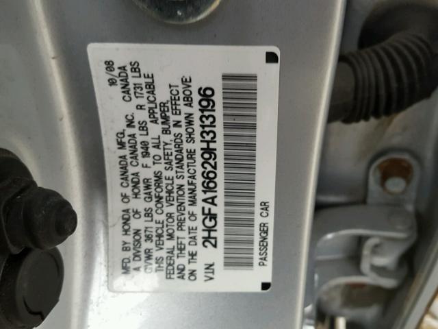 2HGFA16629H313196 - 2009 HONDA CIVIC GOLD photo 10