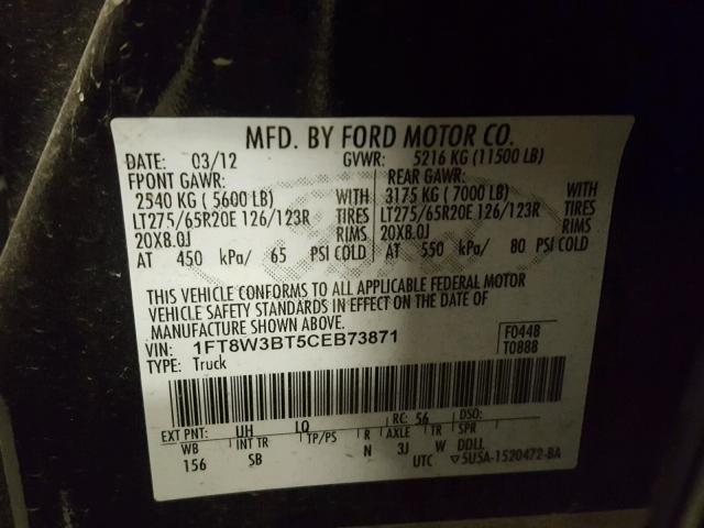 1FT8W3BT5CEB73871 - 2012 FORD F350 SUPER BLACK photo 10