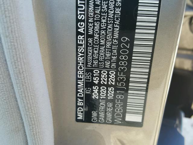 WDBRF81J53F388029 - 2003 MERCEDES-BENZ C 240 4MAT BEIGE photo 10