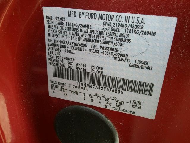 1LNHM87A52Y676206 - 2002 LINCOLN LS RED photo 10