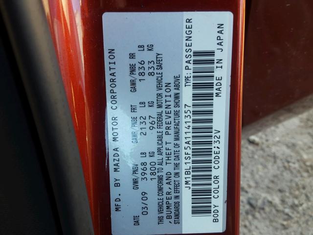 JM1BL1SF5A1141357 - 2010 MAZDA 3 I RED photo 10