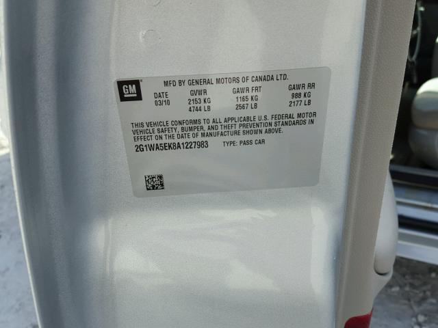 2G1WA5EK8A1227983 - 2010 CHEVROLET IMPALA LS SILVER photo 10