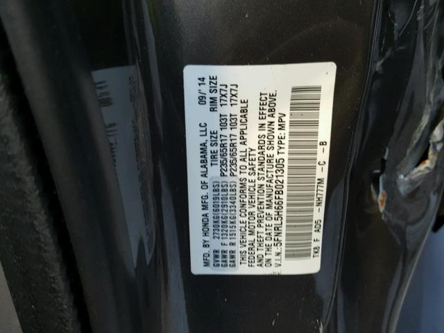 5FNRL5H66FB021305 - 2015 HONDA ODYSSEY EX GRAY photo 10