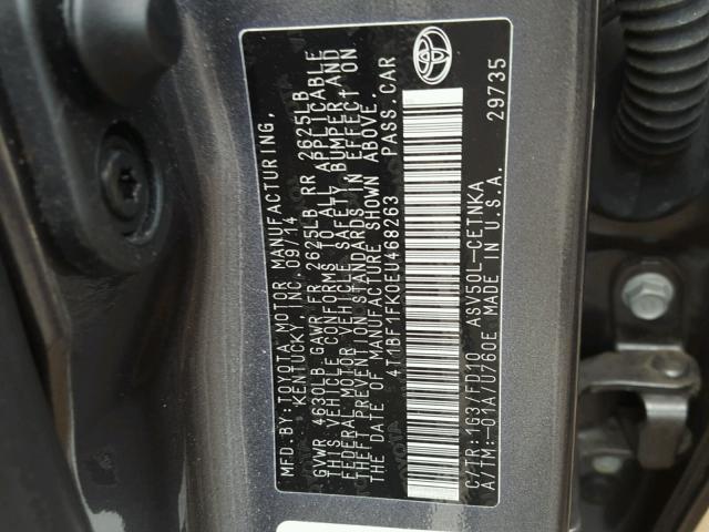 4T1BF1FK0EU468263 - 2014 TOYOTA CAMRY L GRAY photo 10