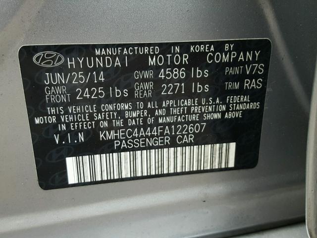 KMHEC4A44FA122607 - 2015 HYUNDAI SONATA HYB SILVER photo 10