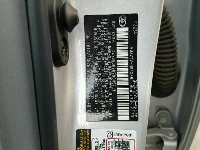 4T1BK36B86U089472 - 2006 TOYOTA AVALON XL SILVER photo 10