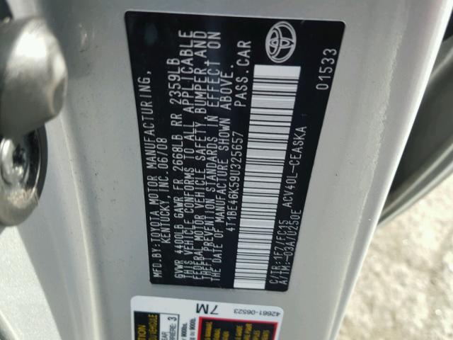 4T1BE46K59U325657 - 2009 TOYOTA CAMRY BASE SILVER photo 10