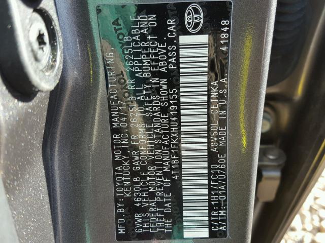 4T1BF1FKXHU419155 - 2017 TOYOTA CAMRY LE GRAY photo 10