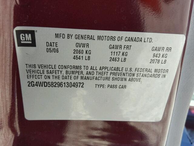 2G4WD582961304972 - 2006 BUICK LACROSSE C BURGUNDY photo 10