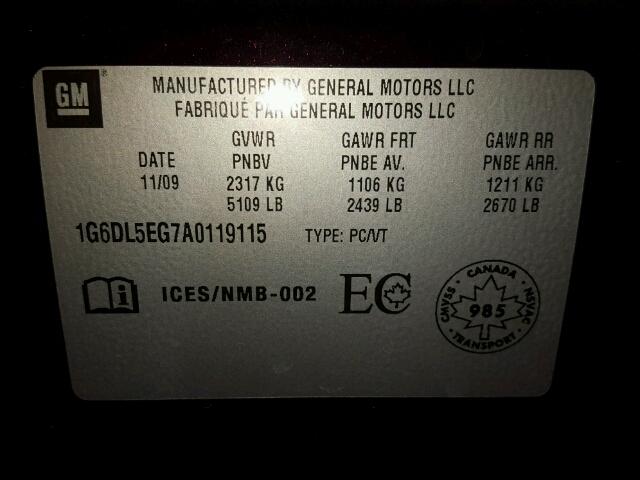 1G6DL5EG7A0119115 - 2010 CADILLAC CTS PERFOR Burgund zdjęcie 10