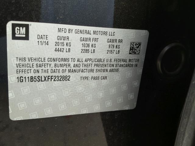 1G11B5SLXFF232882 - 2015 CHEVROLET MALIBU LS BLACK photo 10