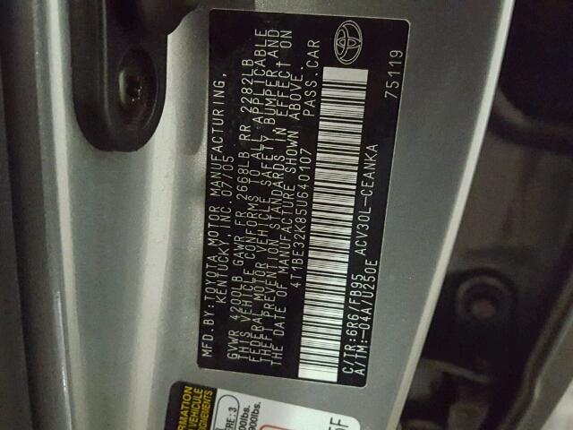 4T1BE32K85U640107 - 2005 TOYOTA CAMRY LE GRAY photo 10