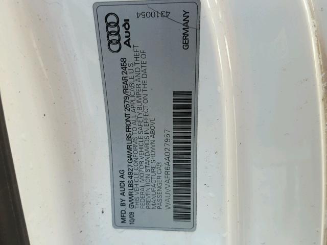 WAUVVAFR6AA027957 - 2010 AUDI S5 PRESTIG WHITE photo 10