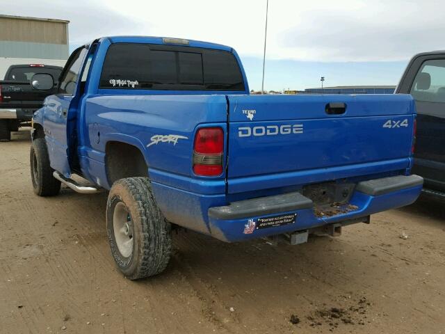 1B7HF16Z1WS718201 - 1998 DODGE RAM 1500 BLUE photo 3