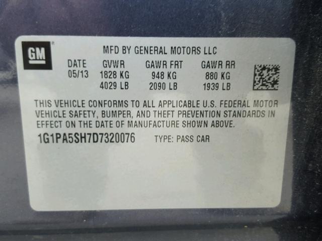 1G1PA5SH7D7320076 - 2013 CHEVROLET CRUZE LS CHARCOAL photo 10