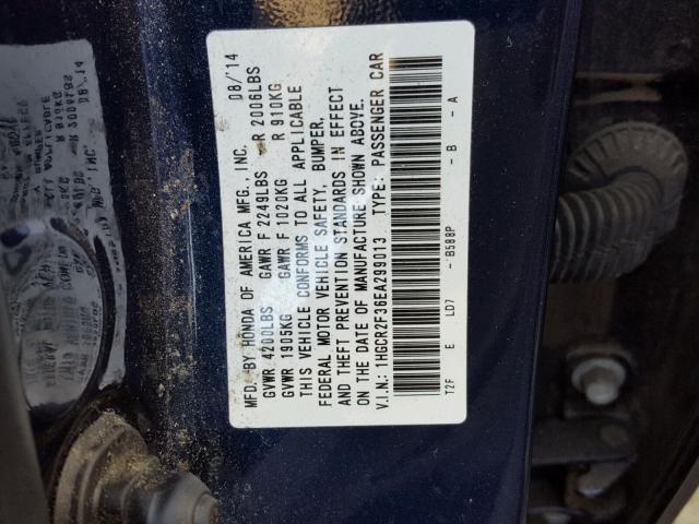 1HGCR2F36EA299013 - 2014 HONDA ACCORD LX BLUE photo 10