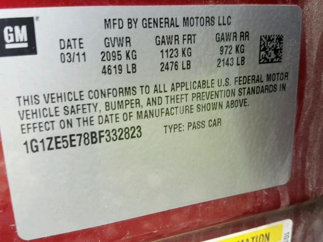 1G1ZE5E78BF332823 - 2011 CHEVROLET MALIBU LTZ 红色 照片 10