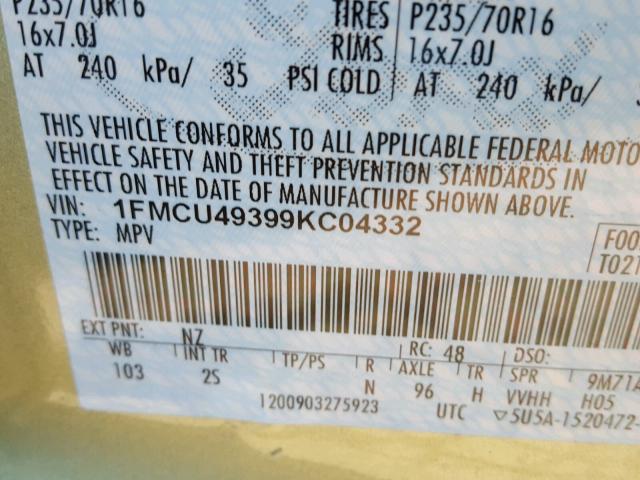 1FMCU49399KC04332 - 2009 FORD ESCAPE HYB GREEN photo 10