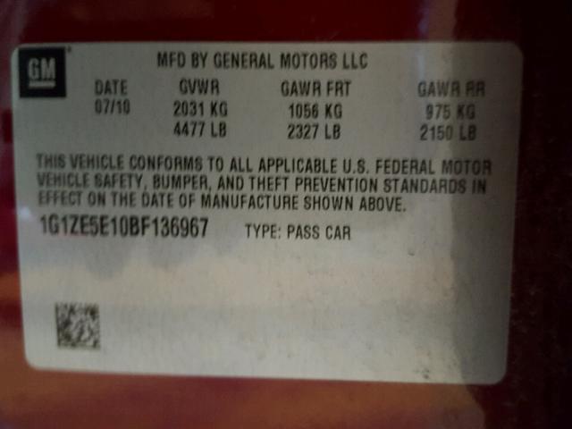 1G1ZE5E10BF136967 - 2011 CHEVROLET MALIBU LTZ MAROON photo 10