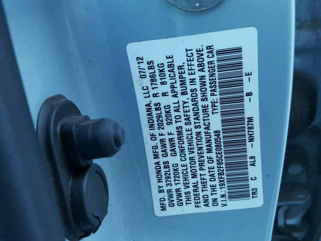 19XFB2F85CE080548 - 2012 HONDA CIVIC EX BLUE photo 10