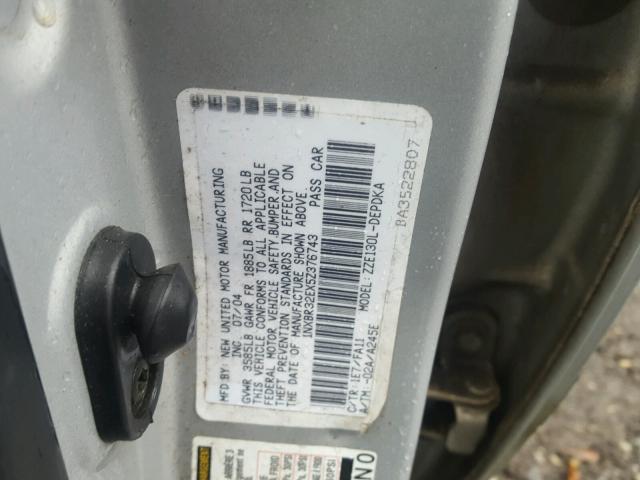 1NXBR32EX5Z376743 - 2005 TOYOTA COROLLA CE SILVER photo 10