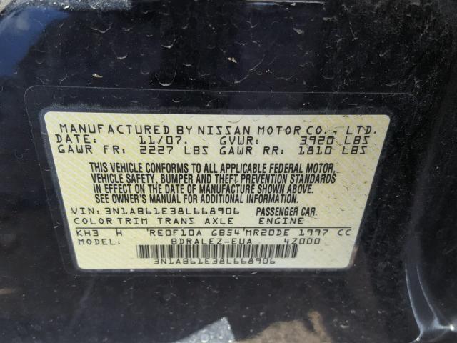 3N1AB61E38L668906 - 2008 NISSAN SENTRA 2.0 BLACK photo 10