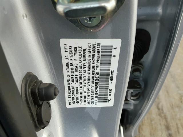 19XFB2F56DE093798 - 2013 HONDA CIVIC LX SILVER photo 10