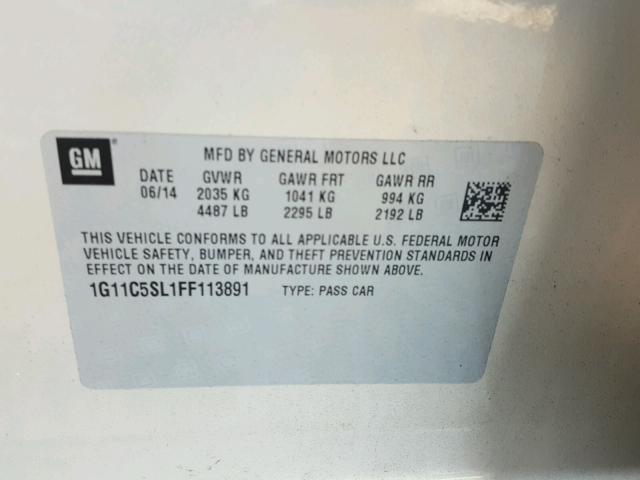 1G11C5SL1FF113891 - 2015 CHEVROLET MALIBU 1LT 金色 照片 10