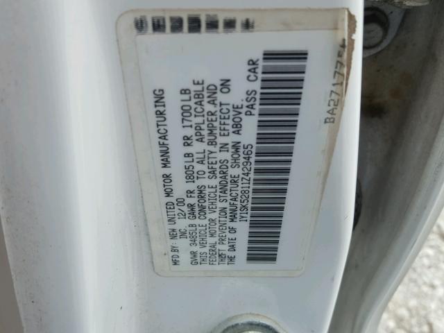 1Y1SK52811Z429465 - 2001 CHEVROLET GEO PRIZM 白色 照片 10