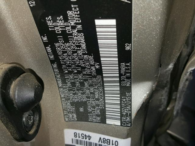 5TDZK23C58S152609 - 2008 TOYOTA SIENNA CE GOLD photo 10