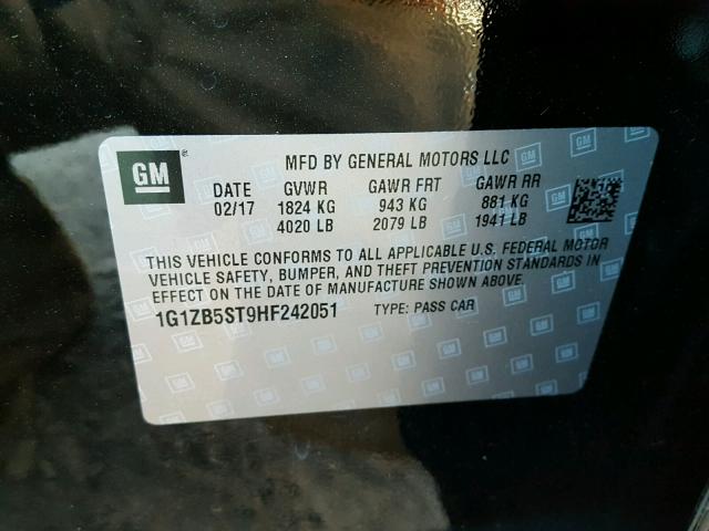 1G1ZB5ST9HF242051 - 2017 CHEVROLET MALIBU LS შავი ფოტო 10