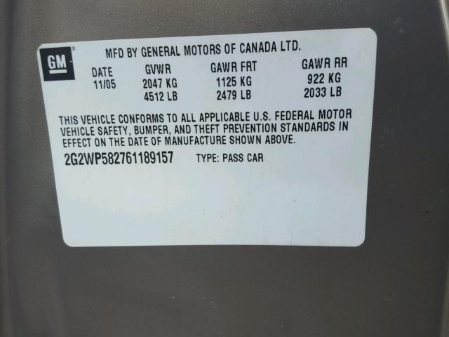 2G2WP582761189157 - 2006 PONTIAC GRAND PRIX 棕色 照片 10