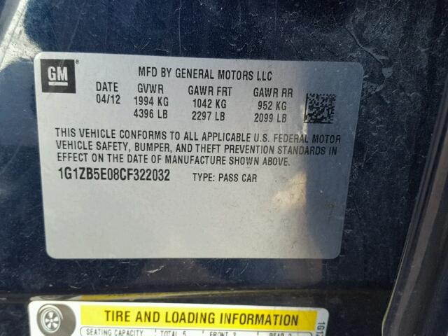 1G1ZB5E08CF322032 - 2012 CHEVROLET MALIBU LS 蓝色 照片 10