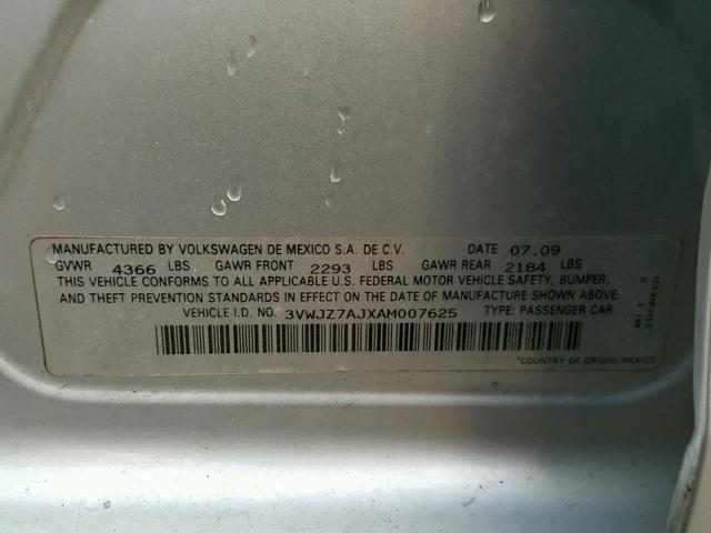 3VWJZ7AJXAM007625 - 2010 VOLKSWAGEN JETTA S SILVER photo 10