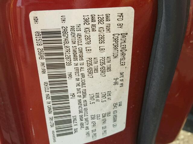 2A8GM48L07R128739 - 2007 CHRYSLER PACIFICA 勃艮第红 照片 10