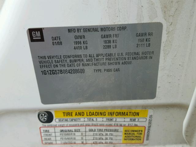 1G1ZG57B084208609 - 2008 CHEVROLET MALIBU LS WHITE photo 10
