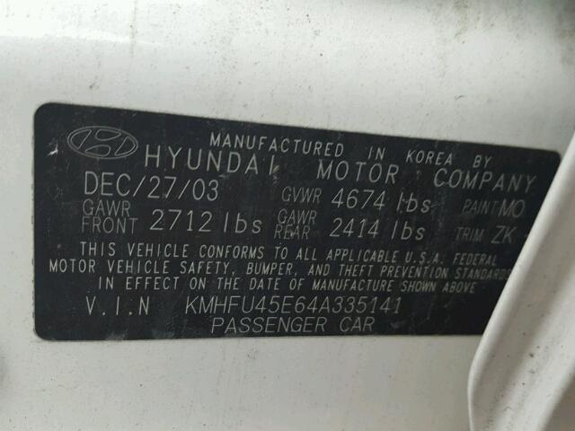 KMHFU45E64A335141 - 2004 HYUNDAI XG 350 WHITE photo 10