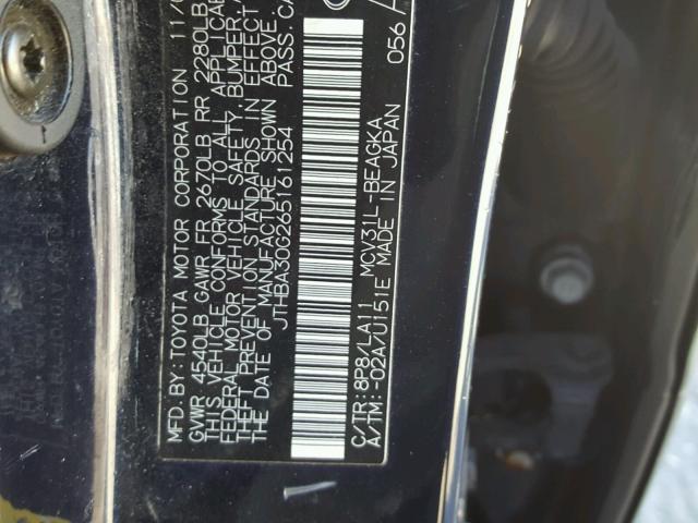 JTHBA30G265161254 - 2006 LEXUS ES 330 BLUE photo 10