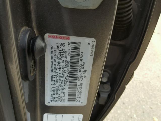 JTDBE32K020066383 - 2002 TOYOTA CAMRY LE 灰色 照片 10