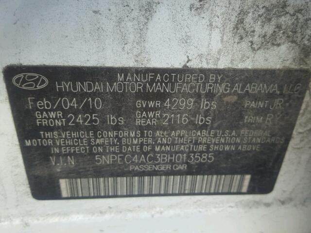 5NPEC4AC3BH013585 - 2011 HYUNDAI SONATA WHITE photo 10