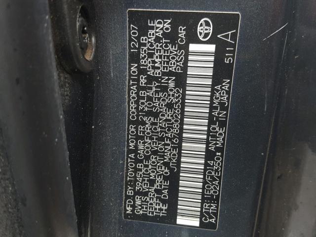 JTKDE167880265332 - 2008 TOYOTA SCION TC 灰色 照片 10