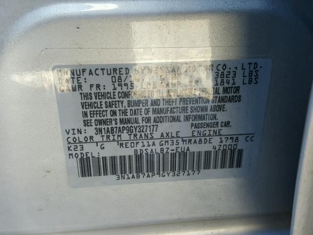 3N1AB7AP9GY327177 - 2016 NISSAN SENTRA S SILVER photo 10