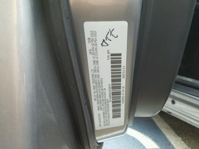 4S4BP60CX97338779 - 2009 SUBARU OUTBACK GRAY photo 10