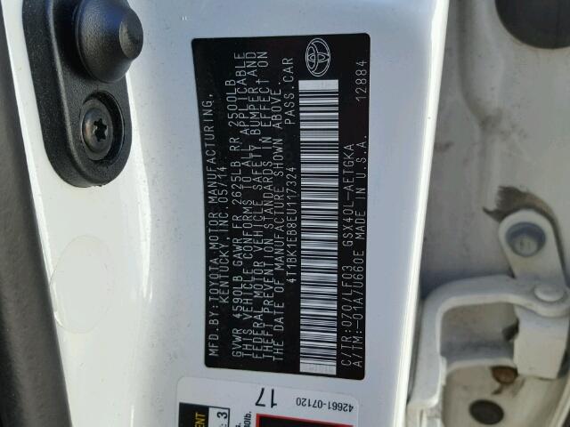 4T1BK1EB8EU117324 - 2014 TOYOTA AVALON BAS 白色 照片 10