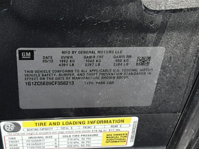 1G1ZC5E09CF358213 - 2012 CHEVROLET MALIBU 1LT GRAY photo 10