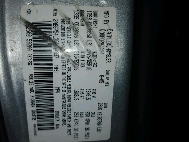 2A8GP54L36R644837 - 2006 CHRYSLER TOWN & COU SILVER photo 10