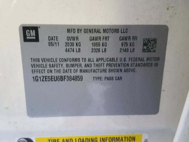 1G1ZE5EU6BF384859 - 2011 CHEVROLET MALIBU LTZ 奶油色 照片 10